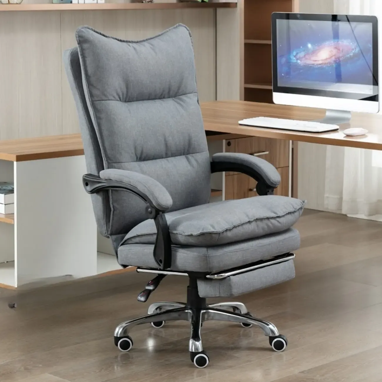Modern Grey Fabric Office Chair with Footrest