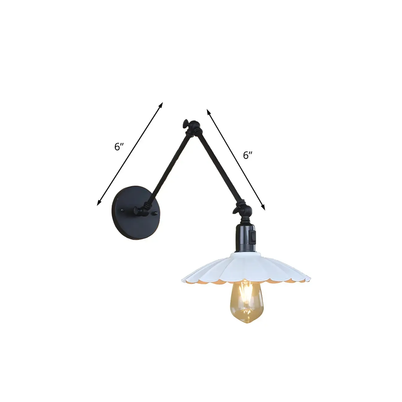 Metal Black Swing Arm Wall Light with Scalloped Shade