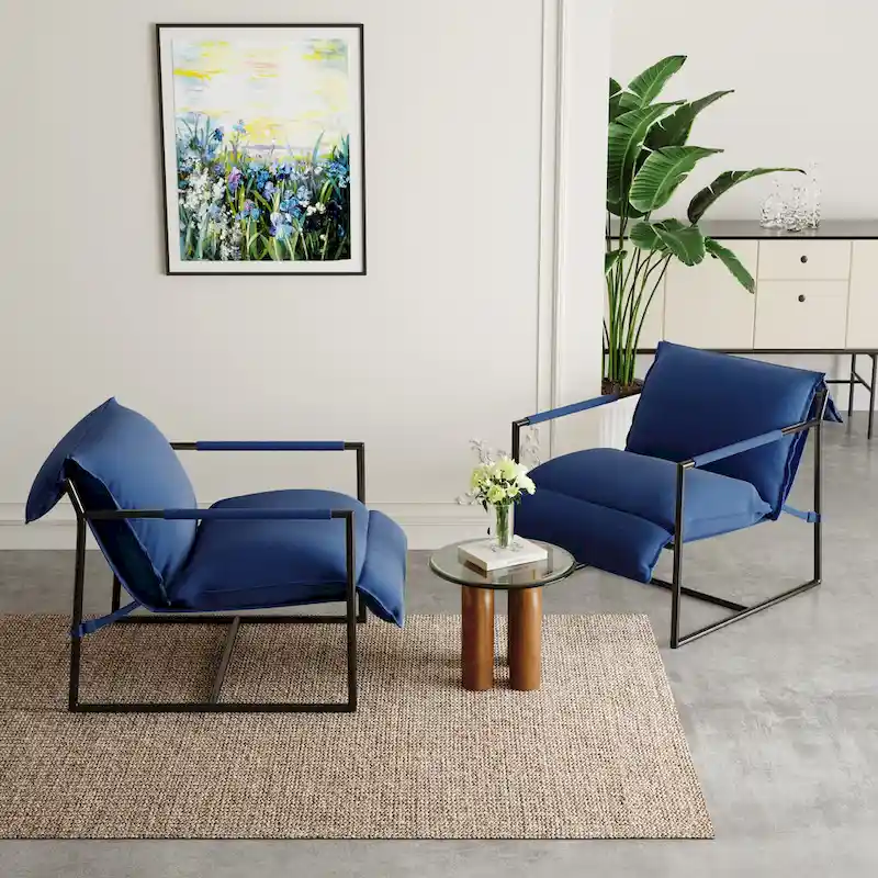 Fabric Accent Chair Metal Framed Sling Armchair Set of 2