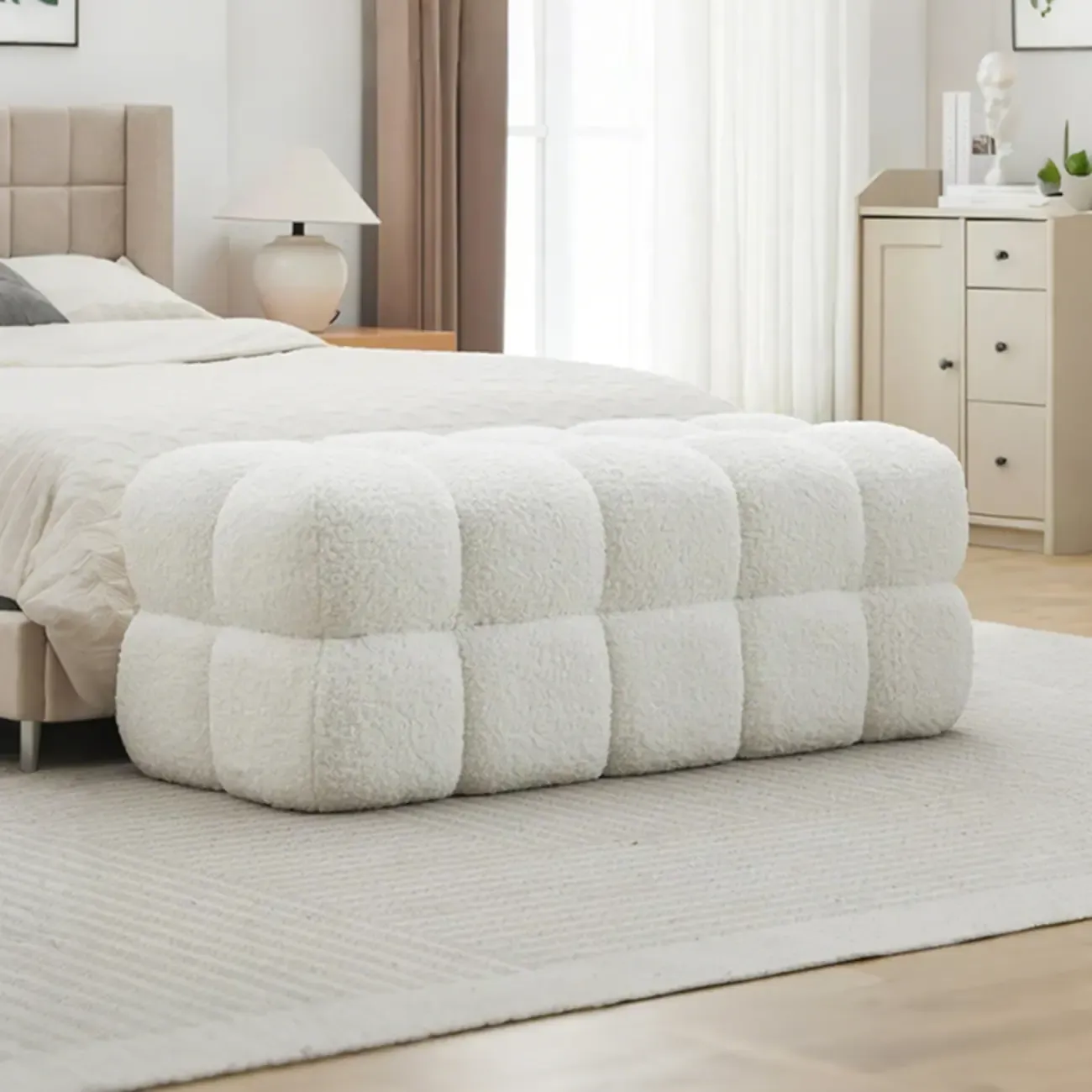 Modern Cloud-Shaped Boucle Upholstered Bedroom Bench