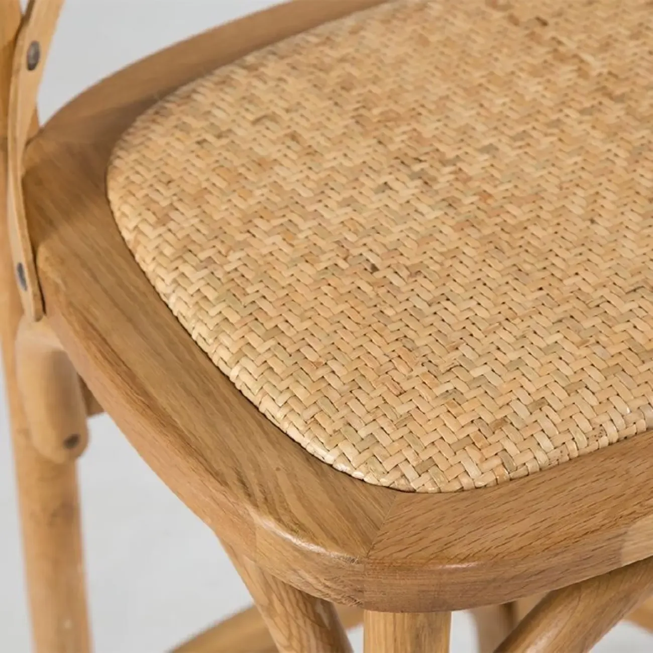 Rustic Farmhouse Wooden Square Rattan Cross Back Bar Stools