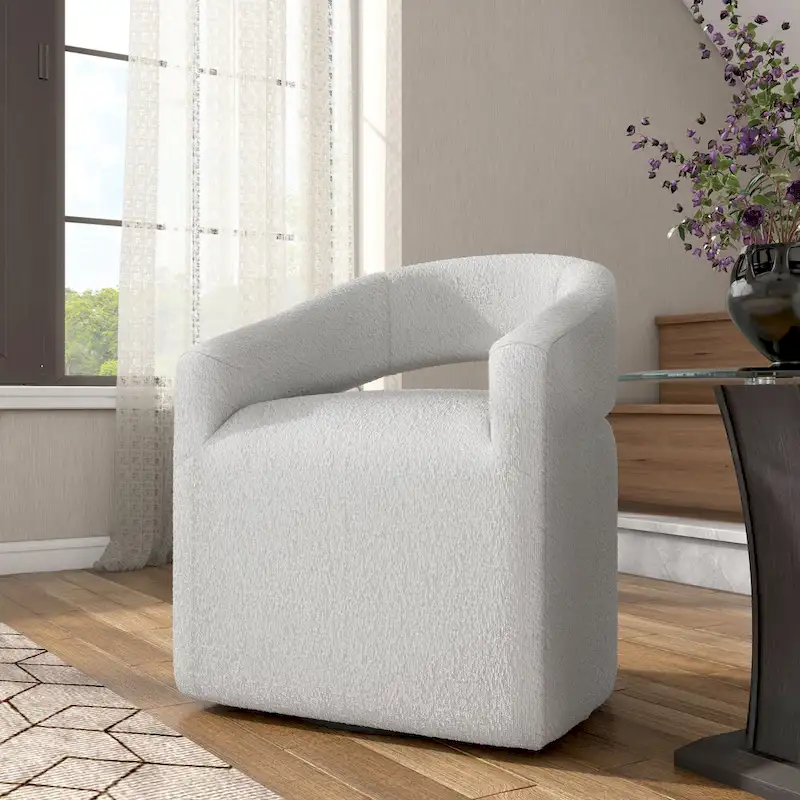 Celeste Modern Boucle Round Barrel Chair Open Back and Curved Arm, Swivel Armchair by Furniture of America