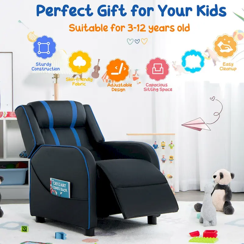 Gymax Kids Recliner Chair Ergonomic Leather Sofa Armchair w/Footrest
