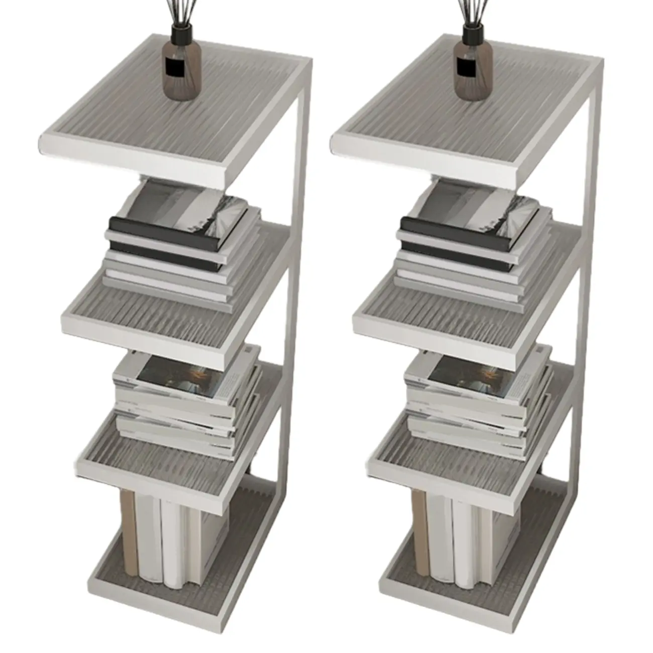 Extra Tall Simple Glass Top and Steel 3 Shelves Nightstand