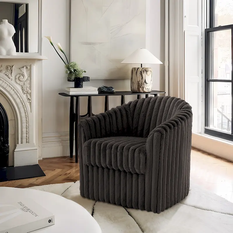 30.7W Faux Fur Upholstered Accent Chair Swivel Barrel Chair
