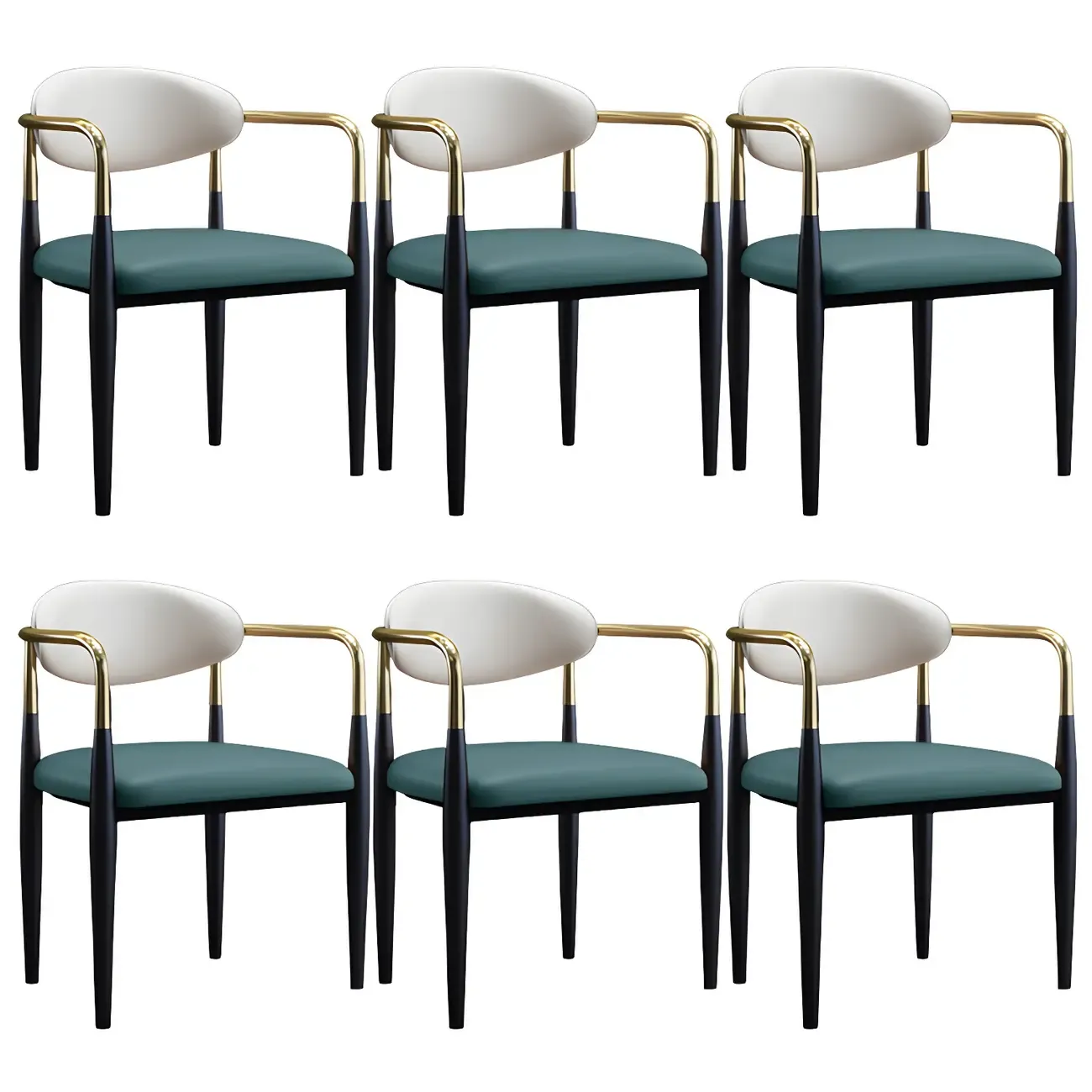 Curved Metal Legs Faux Leather Armrest Dining Chair