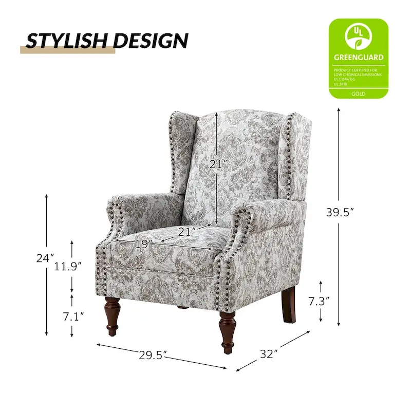 Gott Traditional Wingback Armchair with Solid Wood Legs Set of 2 by HULALA HOME
