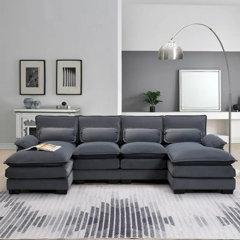 Gray Modern U-Shaped Modular Sectional Sofa with Double Chaise Lounge