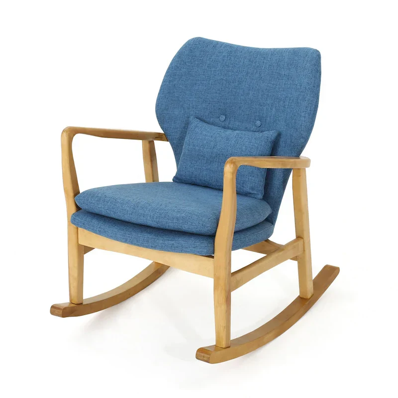 Solid Wood Rocking Chair with Linen Cushion and Premium Handcrafted