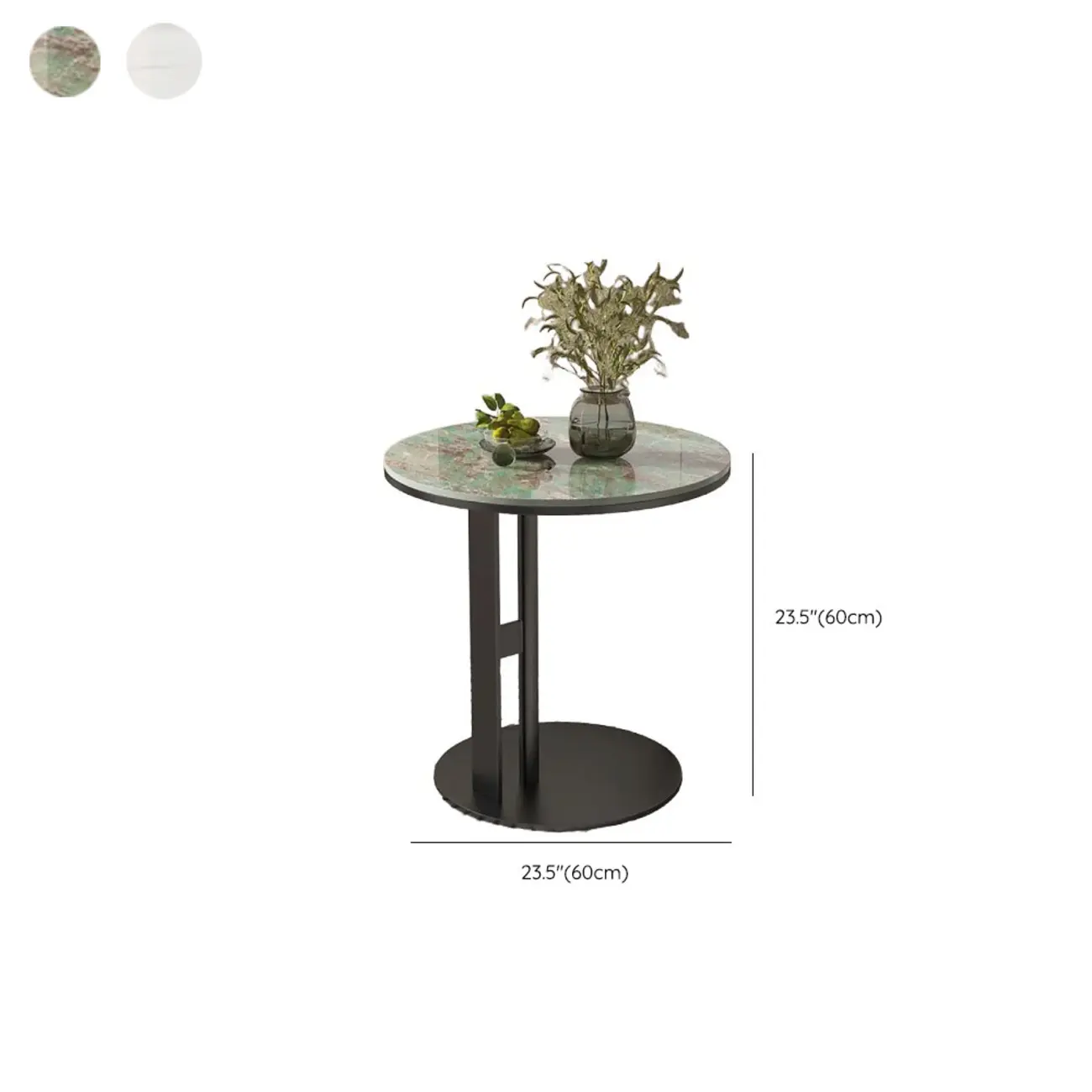 Modern C Shaped Round Sintered Stone Top Steel End Table