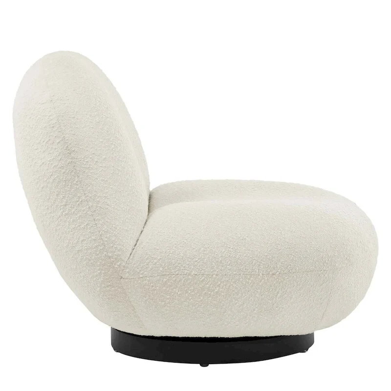 Boucle Upholstered Swivel Chair with Matte Black Base