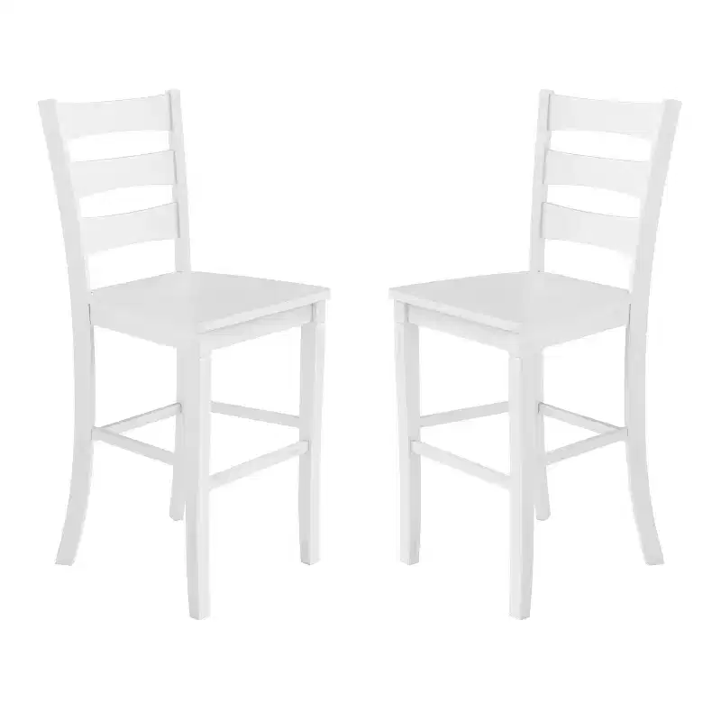 Flash Furniture Liesel Set of 2 Commercial Grade Wooden Classic Ladderback Bar Height Barstool with Solid Wood Seat
