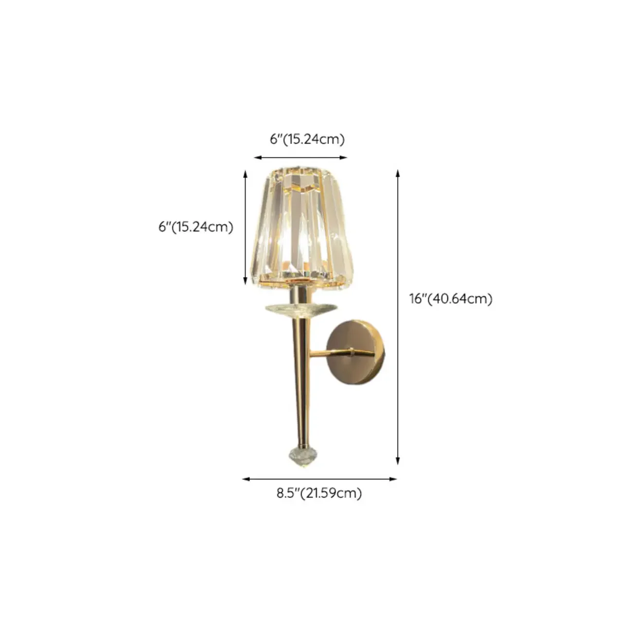 Elegant Crystal Smooth Gilded Metal Wall Sconce