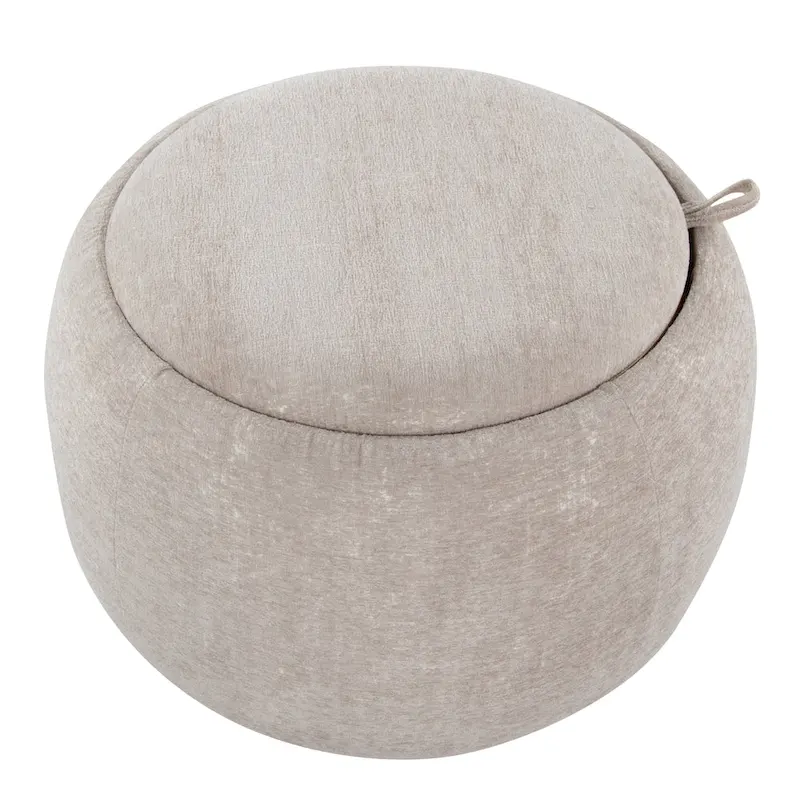 Carson Carrington Astrid Pouf with Natural Wood Tray Top