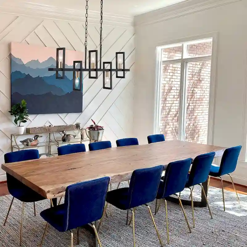 5-light Modern Black Gold Kitchen Island Geometrical Candle Chandelier Linear Penant Light - L31.5  x W4  x H74