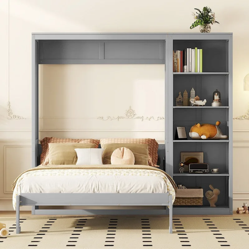 Nestfair Queen Size Murphy Bed Wall Bed with Shelves