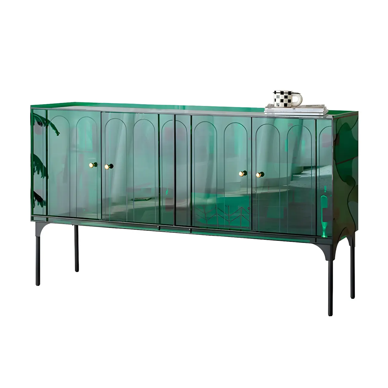 Modern Plastic/Acrylic Sideboard Cabinets with Shelves in Red