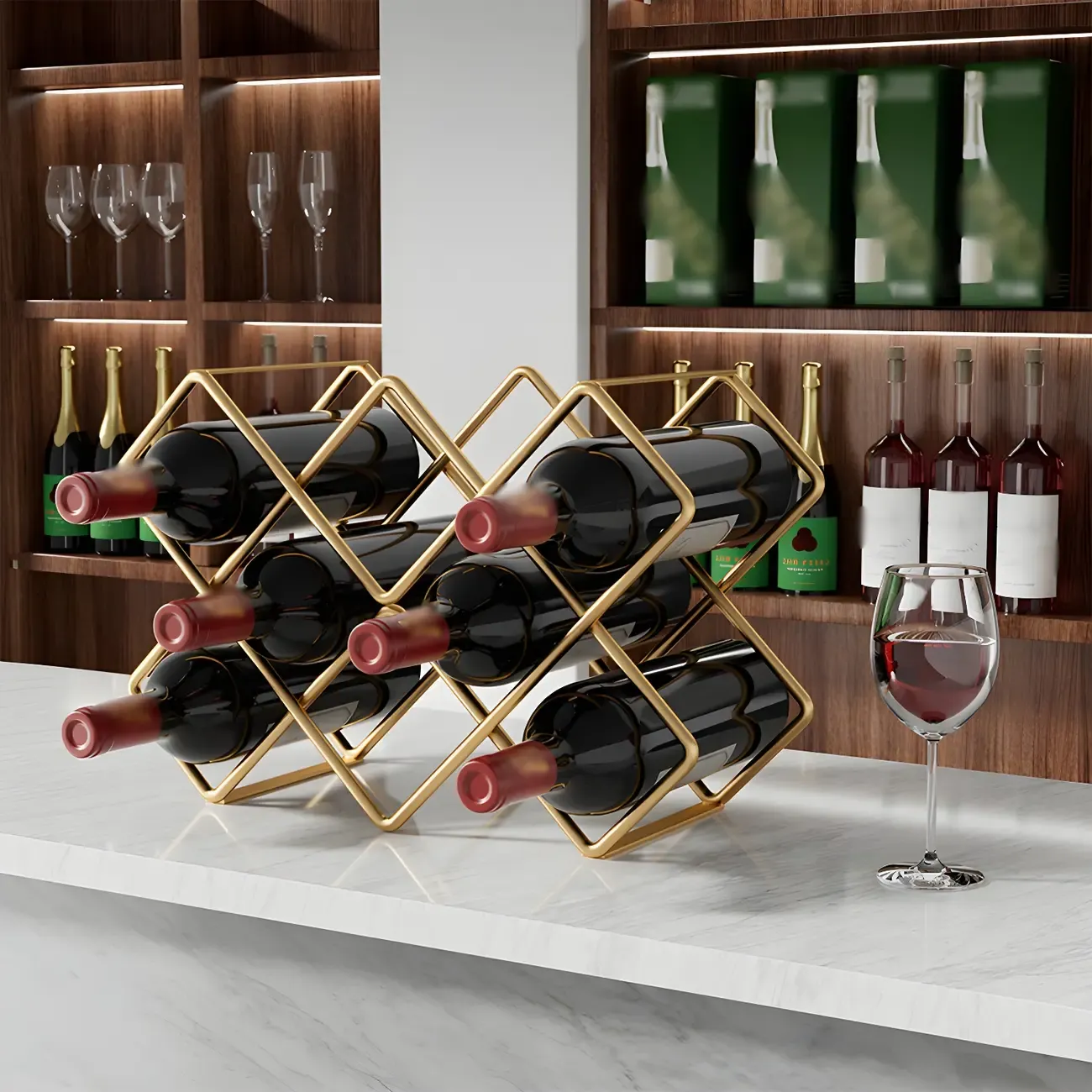 Tabletop Gold Metal Stackable Wine Bottle Rack