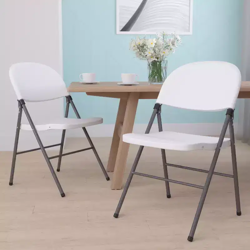 Emma and Oliver 2 Pack Commercial White Plastic Event Party Rental Folding Chair