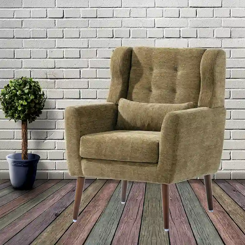 Olive Green 24.21 Button Tufted Arm Chair with Wood Legs