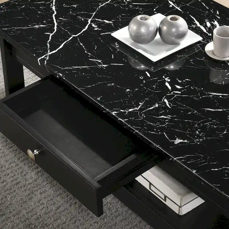 DH BASIC Transitional Rubberwood 3-Piece Open-Shelf Coffee Table and End Table Set with Drawer by Denhour