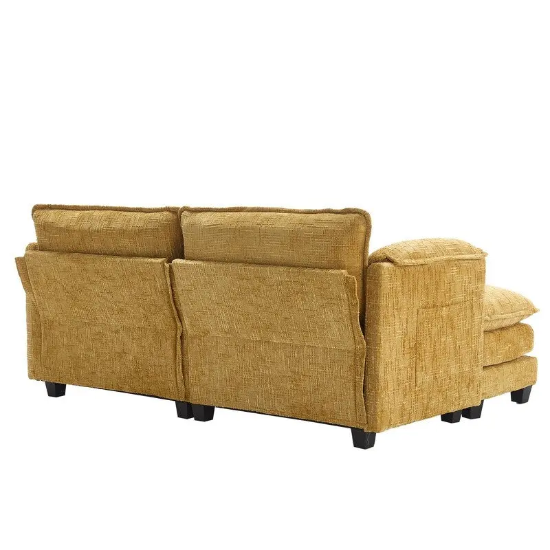 76.77  Chenille Upholstered Sofa with 2 Ottomans