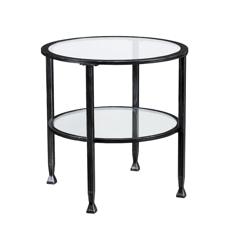 HomeRoots 24 Black Glass And Iron Round End Table - 24x24x24