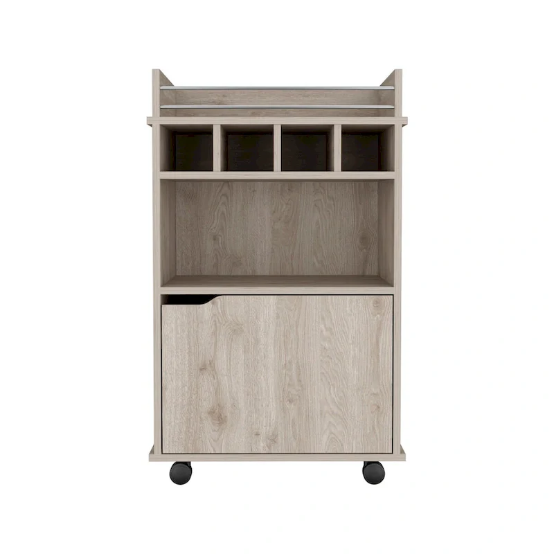 Bar Cart with 2 Open Shelves 4 Cubbies and Cabinet