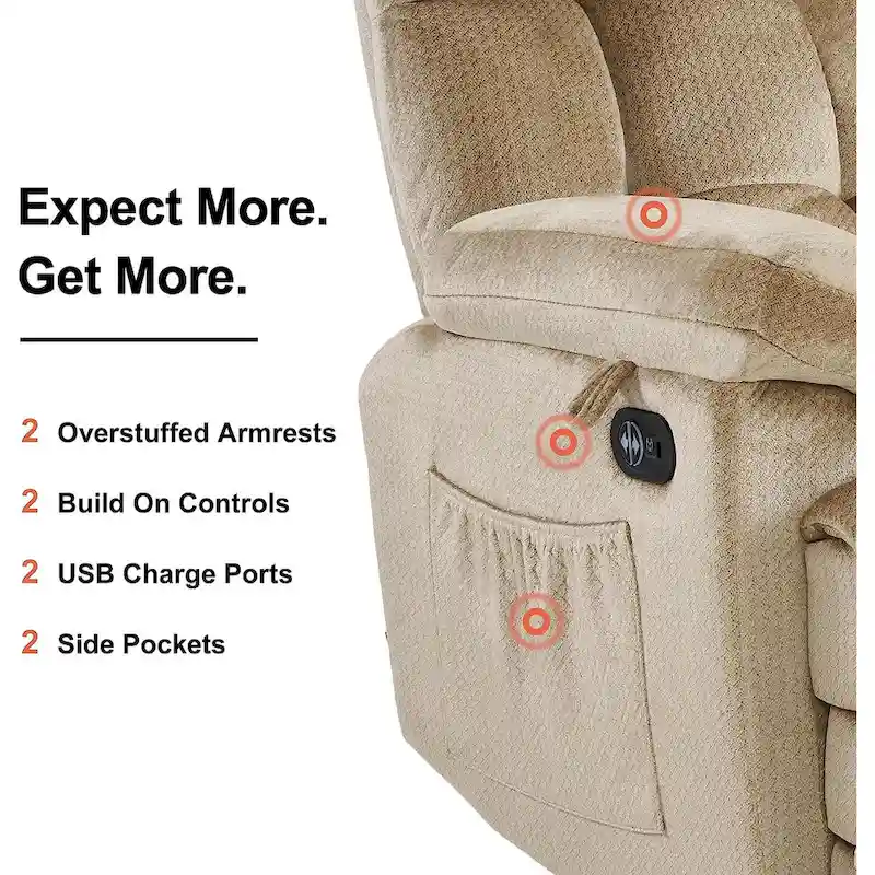 Power Reclining Loveseat, Red/Grey/Beige/Blue/Brown, Heat & Massage, Seats 2