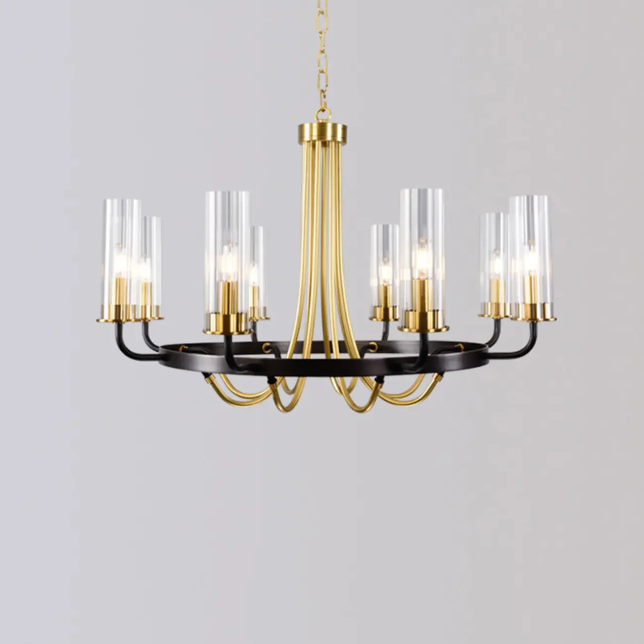 Modern Circle Black Gold Clear Glass Shade Chandelier