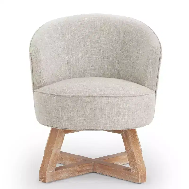 GDFStudio Glenn 360 Swivel Linen Upholstery Rubberwood Cross Base Chair