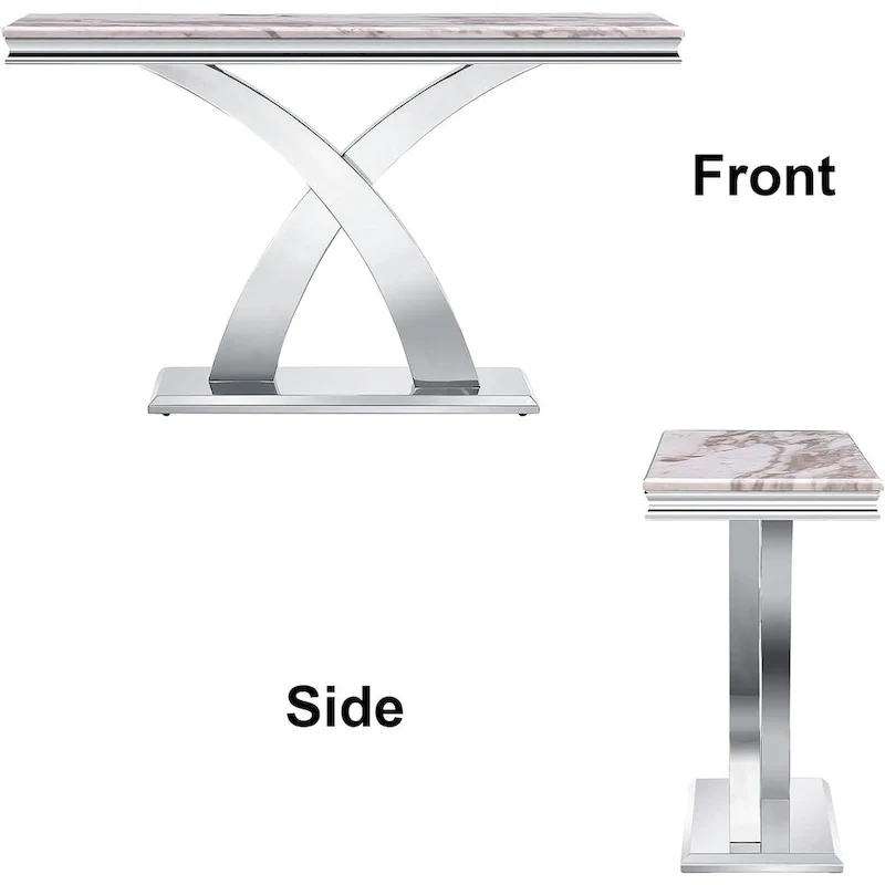 50 inch Rectangle Console Table with Luxurious Stainless Steel X Base and High Gloss Top