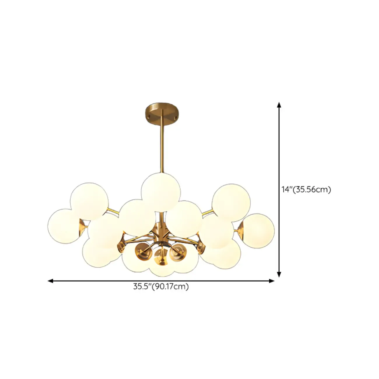 Modern Gold Sputnik Chandelier with White Glass Globe