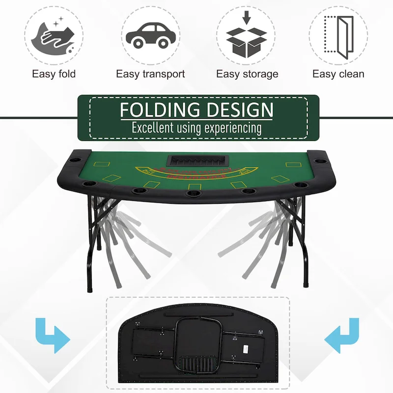 HomCom 72 7 Player Foldable Half Poker Table - Blue/Black