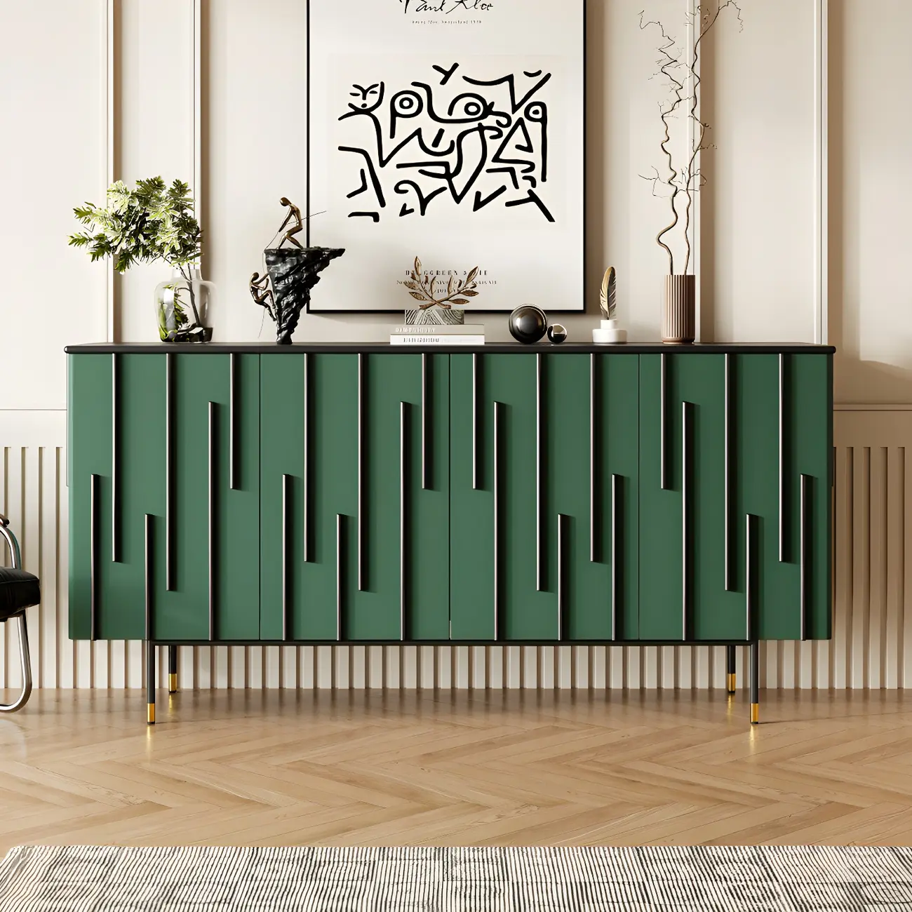 Unique Glam Wooden Sideboard Cabinet in Green/Brown