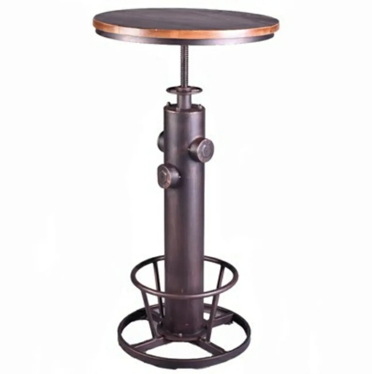 Adjustable Height Industrial Wood Metal Round Bar Table