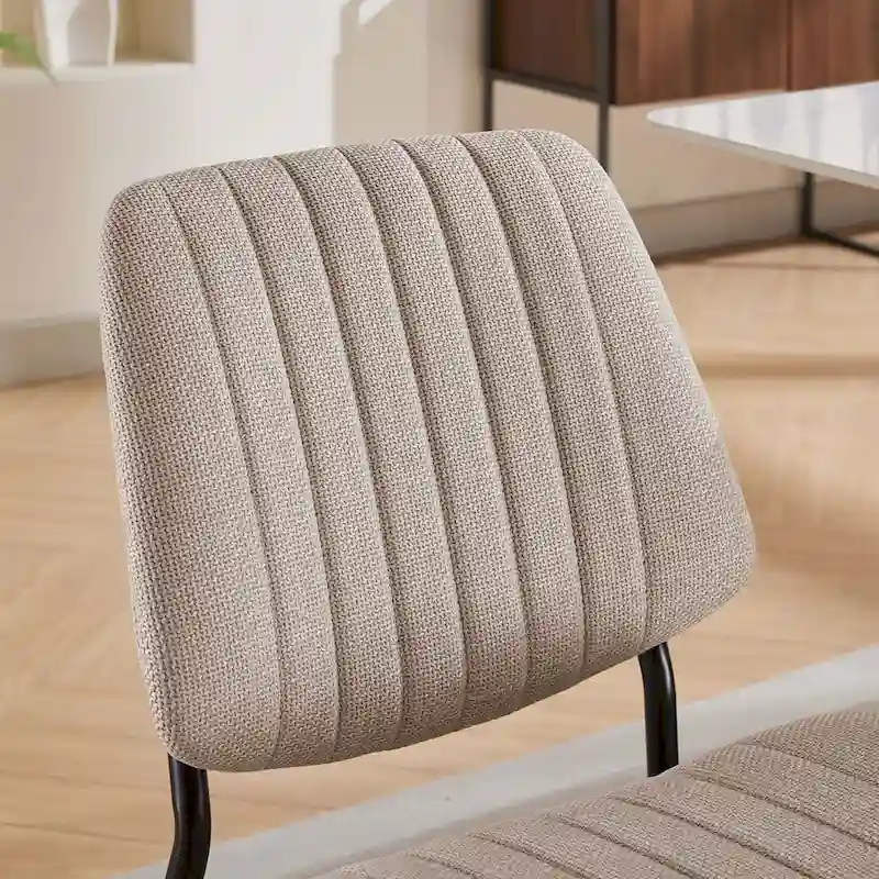 Retro Linen Dining Chairs Set of 2, Bentwood Back with Metal Legs