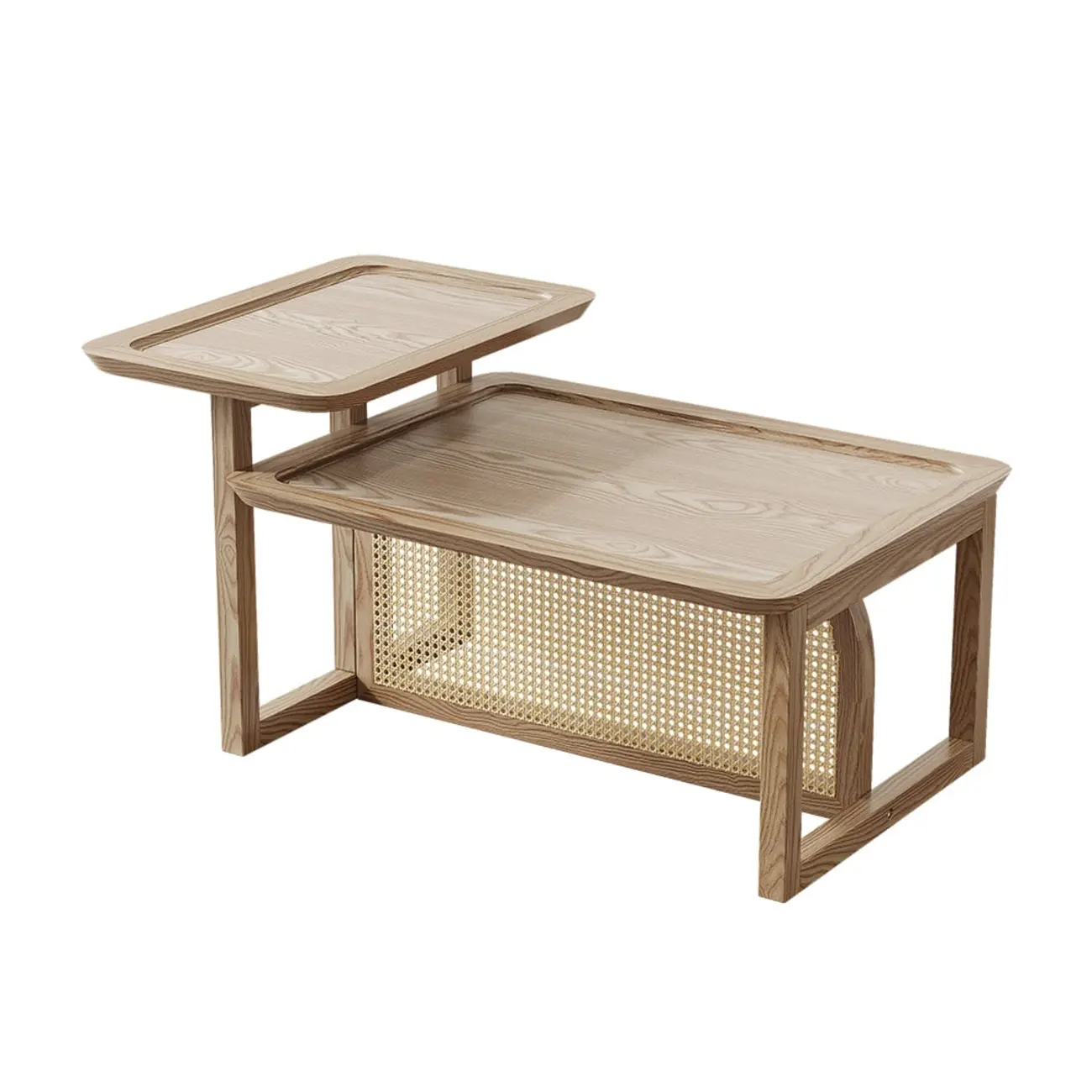 Rectangle Wooden Rattan Coffee Table Set in Natural Finish
