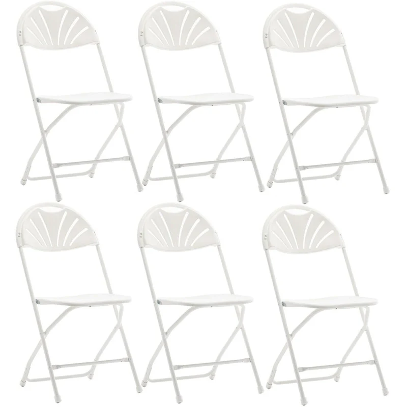 White Plastic Folding Chair Steel Frame Commercial High Capacity Event Chair Lightweight Wedding Party Set of 6