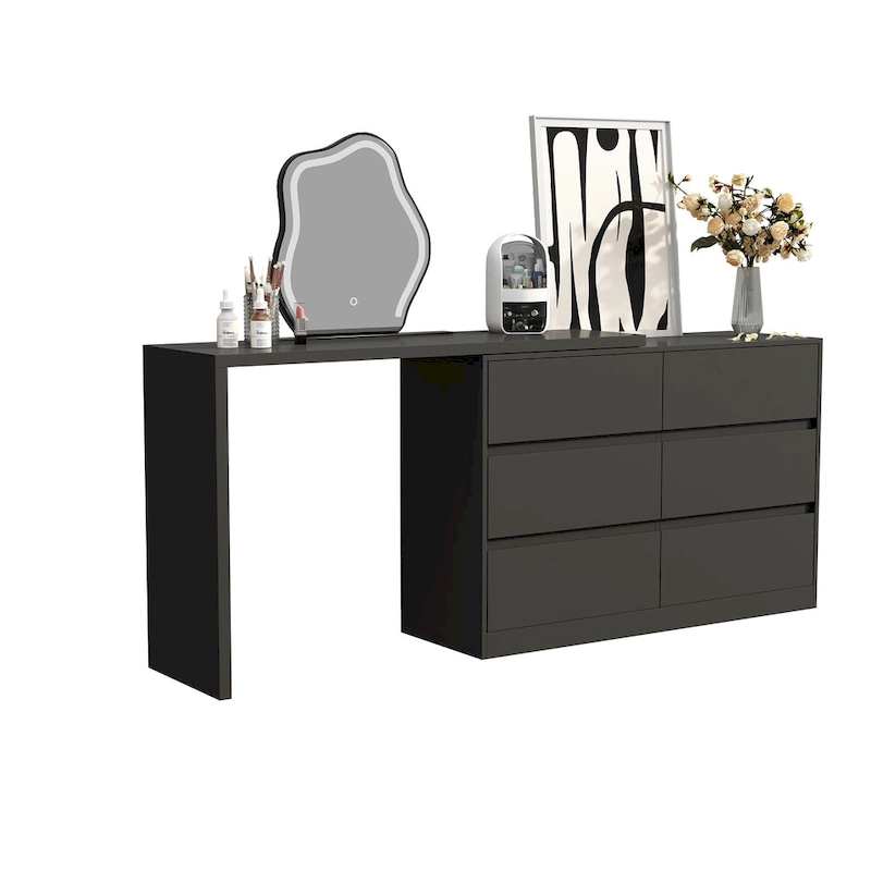 Makeup Desk Rotating Dresser and Desk 6 Drawer Dresser Vanity Makeup