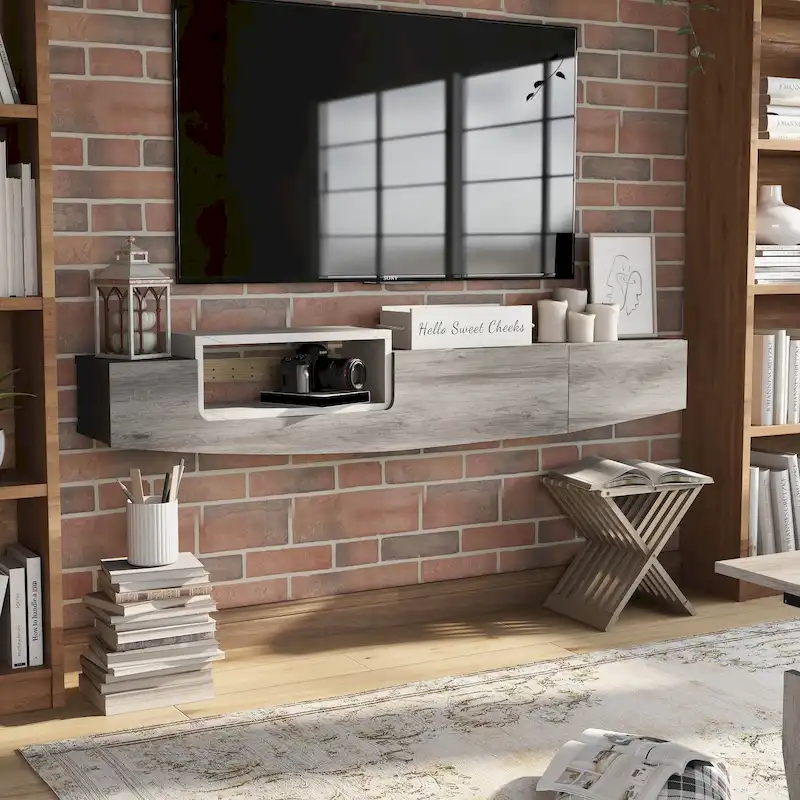 DH BASIC Contemporary 63-inch 1-Shelf Floating TV Console with Drawer and Lift-top Storage by Denhour