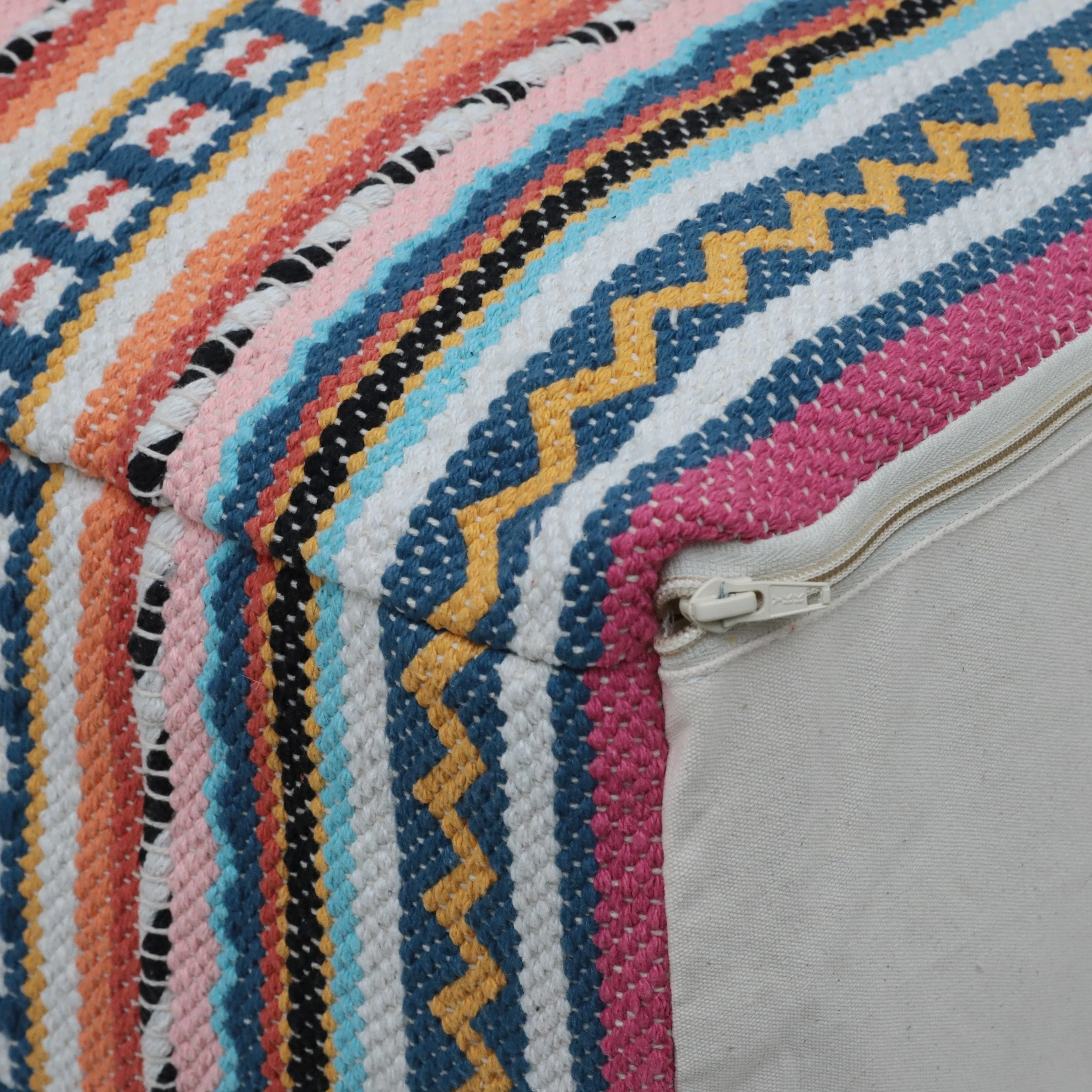 Boho Handcrafted Peruvian Print Cube Pouf - NH615413