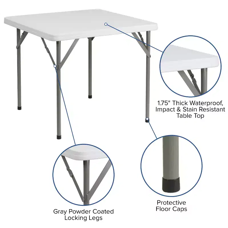 Emma and Oliver 34.25 Square Granite White Plastic Folding Table - Event Folding Table