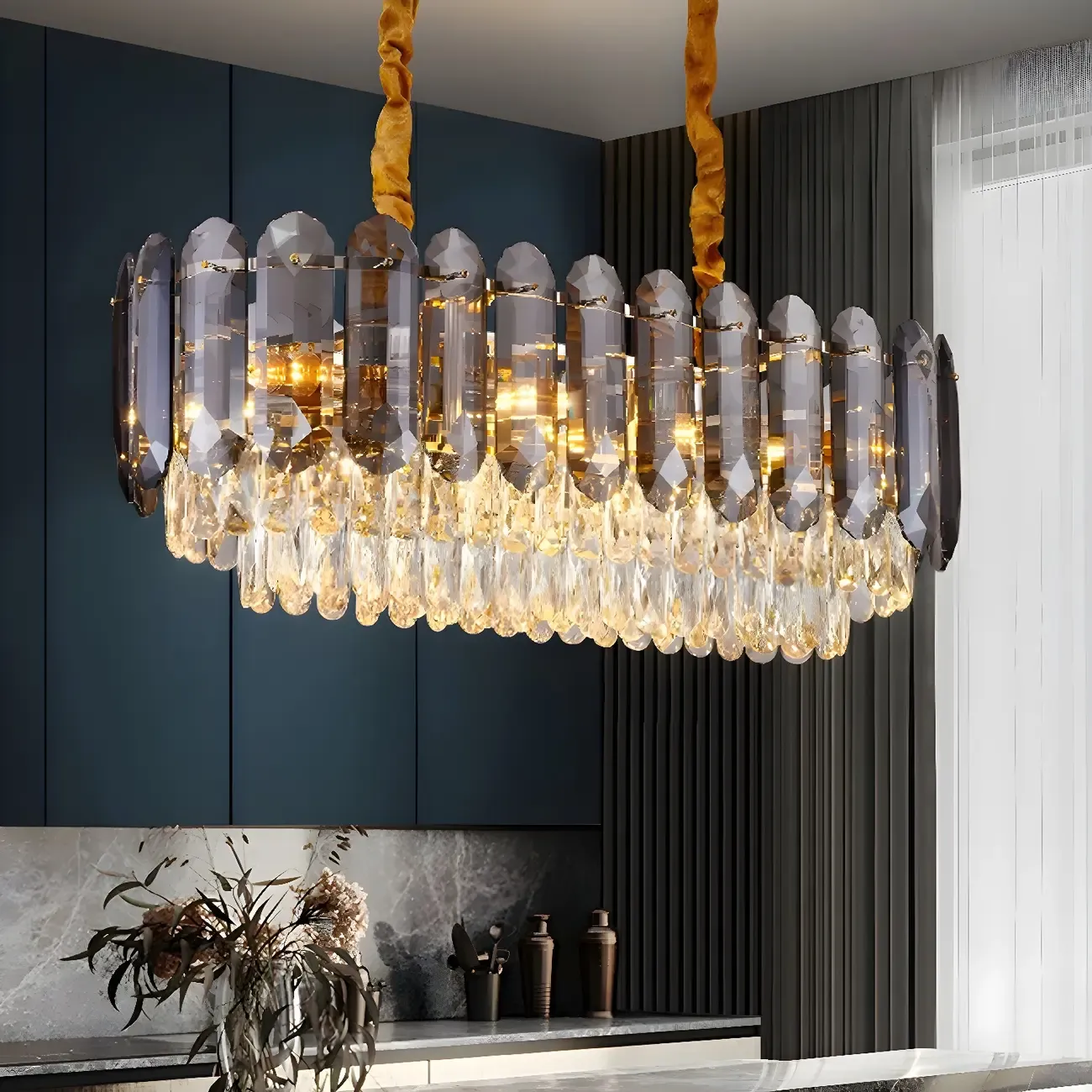 Luxury Crystal LED Island Pendant Light for Kitchen