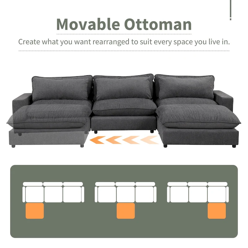 128inch Sectional Sofa Cloud Sofa Chenille Upholstered Sofa