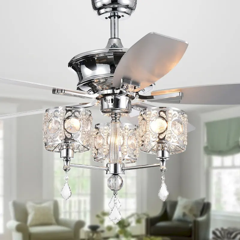Miramis 52-inch Chrome Ceiling Fan with Crystal Chalice Chandelier