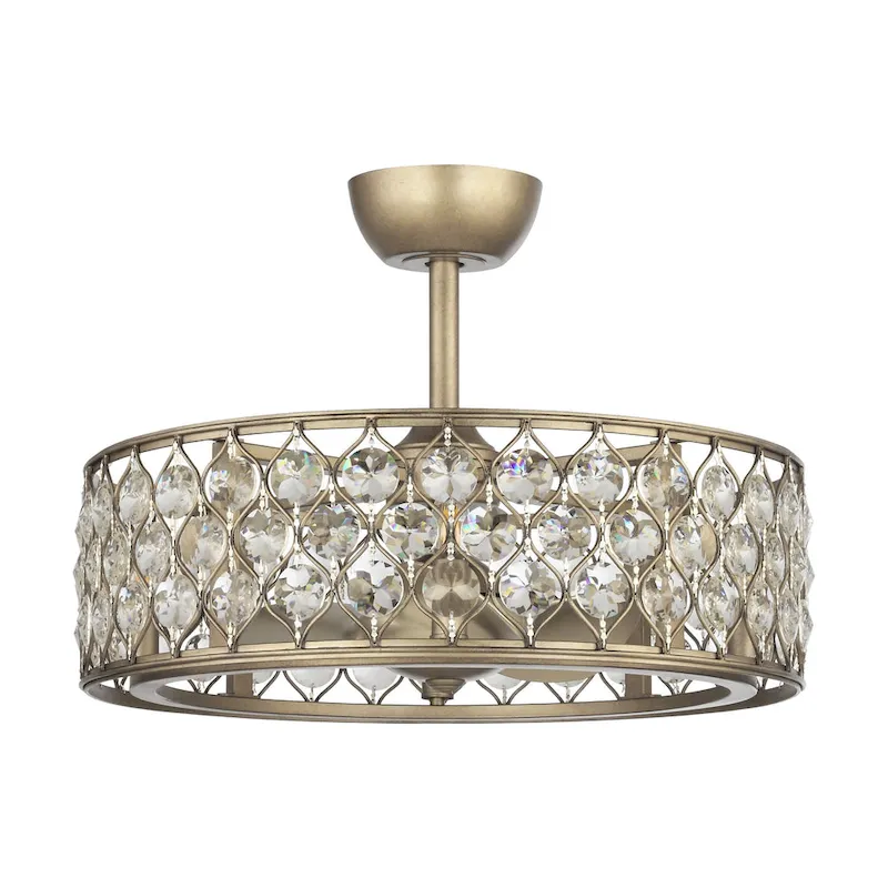 25  Rusted Silver 3-Blade Crystal Ceiling Fan Chandelier with Remote