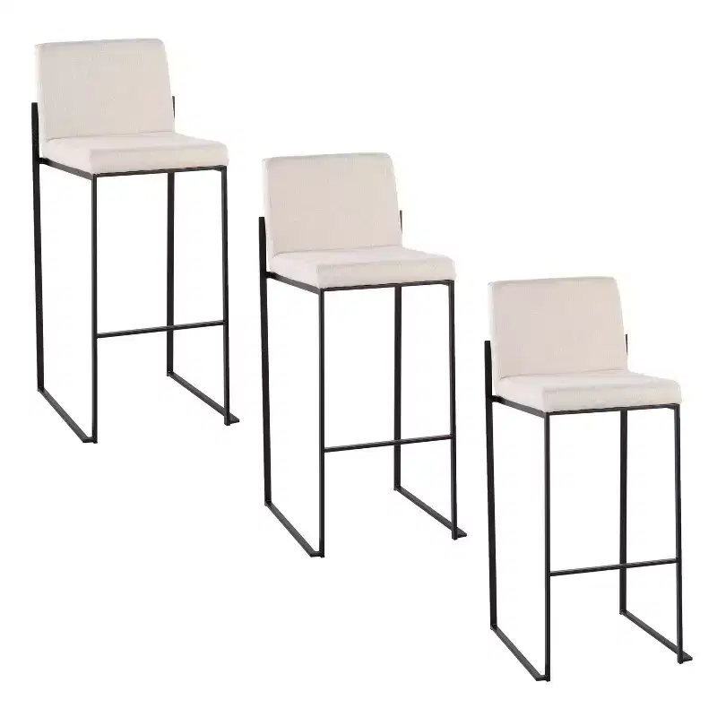 LumiSource Set of 3 Fuji High Back Barstools Fabric