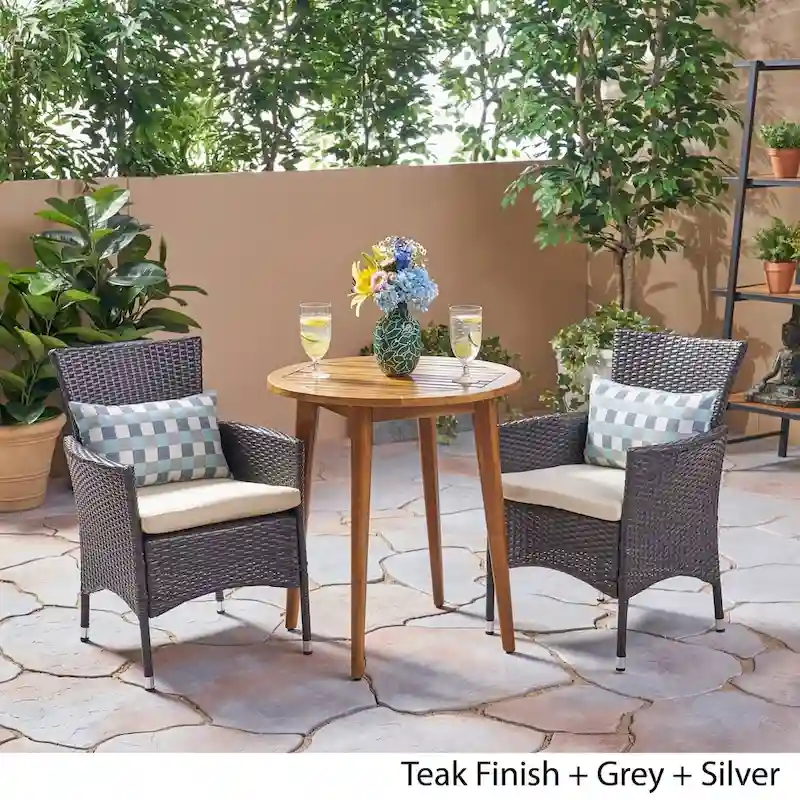 Bruna Outdoor 3 Piece Wood and Wicker Bistro Set by Christopher Knight Home