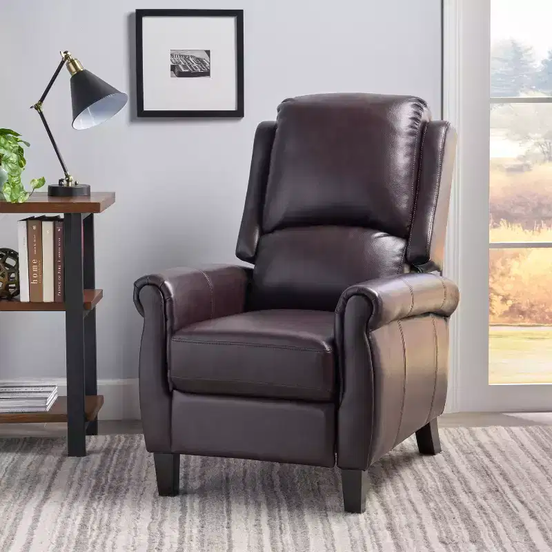 GDFStudio Pacific Contemporary Upholstered Pushback Recliner with Birch Wood Legs